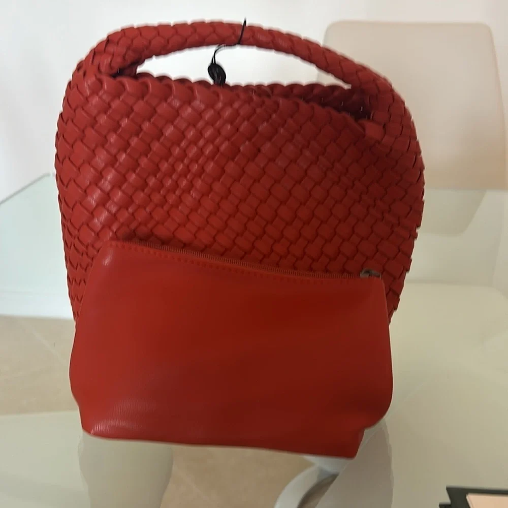 Chic Orange Woven Hobo Bag with Pouch